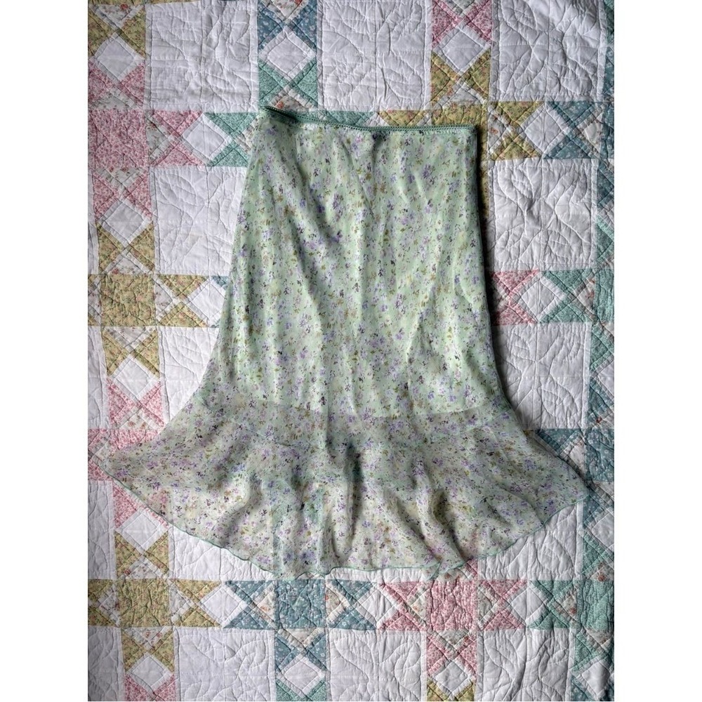Vintage Y2K Ditsy Floral Midi Skirt Medium High Low Stretchy Sheer Fairy Cottage - Picture 5 of 9